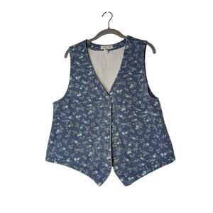 Cherokee cotton denim vest blue floral pattern vintage boho chic